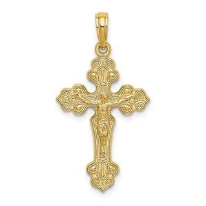 Million Charms 14K Religious Crucifix W/ Fancy Tips Necklace Charm Pendant